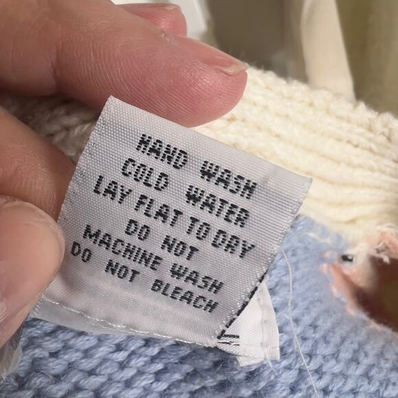 Gallagher hand knitted women's sz small pastel sweater, deep v retro vibe #3047 - Picture 2 of 7